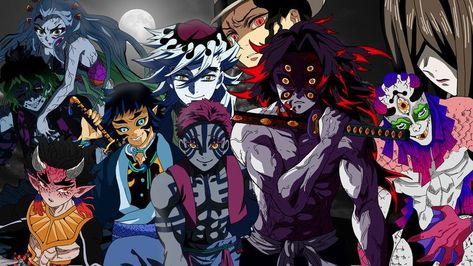 demon slayer anime 6 Upper Moons Kimetsu No Yaiba, All Upper Moon Demons Wallpaper, All Upper Moons Together, Demon Slayer Upper Rank Demons, Upper 6 Demon Slayer, Upper Ranks Demon Slayer, Upper Moons Wallpaper, All Upper Moon Demons, Hashira Vs Upper Moon