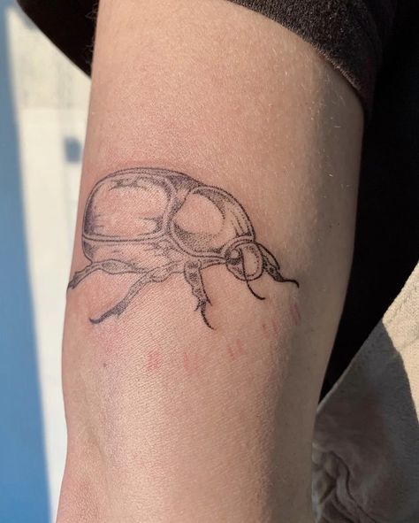 Hand poked tattoo of a June-bug on arm June Bug Tattoo Design, Bug Tattoo Design, June Bug Tattoo, Ant Tattoo, Bug Tattoo, June Bug, Hand Poke, Tattoos Ideas, Tattoos And Piercings