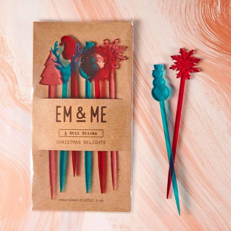 Christmas Delight Stir Sticks Em And Me Studio Bonjour Fete - Party Supplies Christmas Drink Stirrers, Snowflake Wreath, Custom Pet Tags, Drink Stirrers, Swizzle Sticks, Stir Sticks, Pink Acrylic, Gift Exchange, Christmas Colors