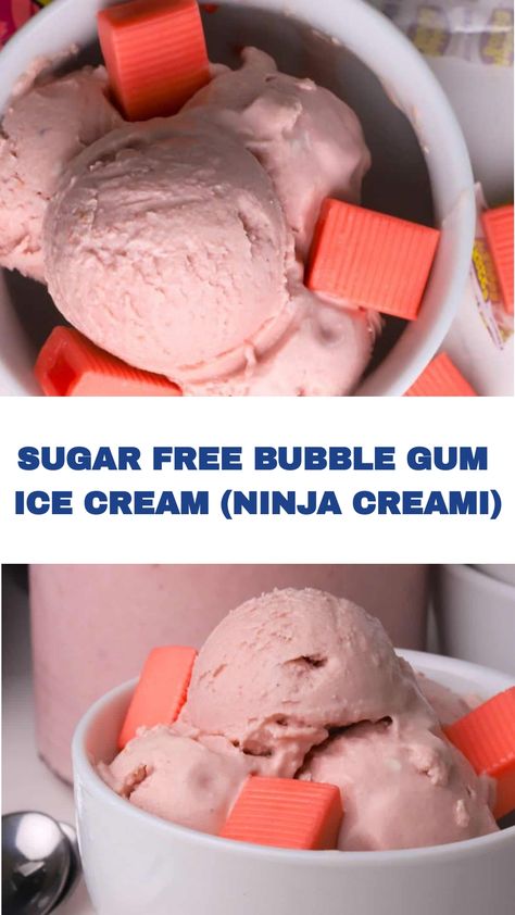 The nostalgic taste of Sugar-Free Bubble Gum Ice Cream is made effortlessly with the Ninja Creami machine, without added sugar. Ice Cream Ninja Creami, Bubble Gum Ice Cream, Licorice Ice Cream, Low Sugar Treats, Lavender Ice Cream, Bubble Gum Flavor, Gum Flavors, Creami Recipes, Raspberry Ice Cream