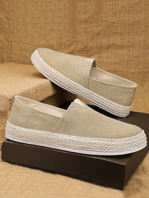 Khaki  Collar   Plain Espadrilles Embellished   Men Shoes Men’s Espadrilles, Shoes Reference, Mens Spring Shoes, Espadrilles Men, Mens Footwear, Holiday Shoes, Slip On Espadrilles, Men Loafers, Formal Shoes For Men