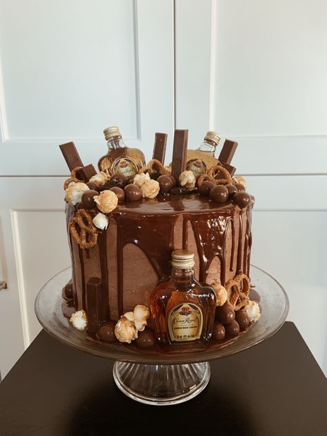 Crown Royal Birthday Cake For Men, Crown Royal Birthday Cake, Crown Royal Cakes For Men, Cake With Alcohol Bottles On Top, Crown Royal Cake, Guy Cakes, Liquor Cakes, Booze Cake, Alcohol Birthday Cake