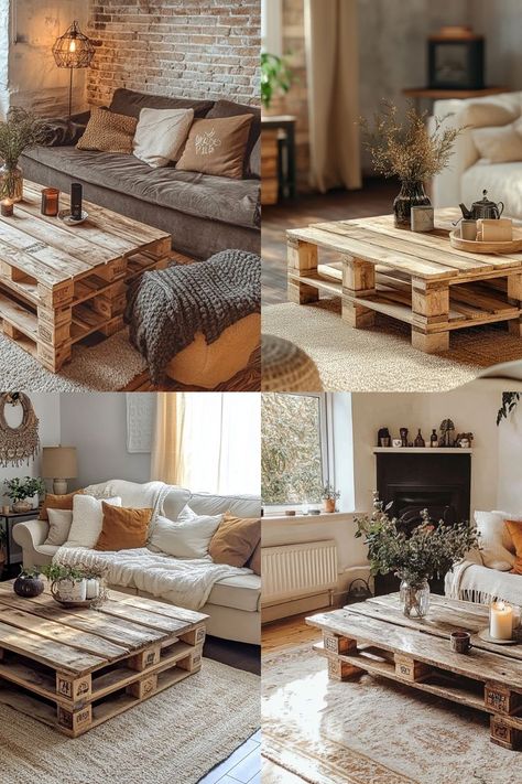 Build your own rustic wood coffee table from pallets for a budget-friendly and stylish centerpiece. #DIYFurniture #PalletProjects #RusticDecor Coffee Table Made From Pallets, Table From Pallets, Rustic Wood Coffee Table, Pallet Coffee Table Diy, Wood Coffee Table Rustic, Handmade Coffee Table, Custom Coffee Table, Table Diy, Diy Coffee Table