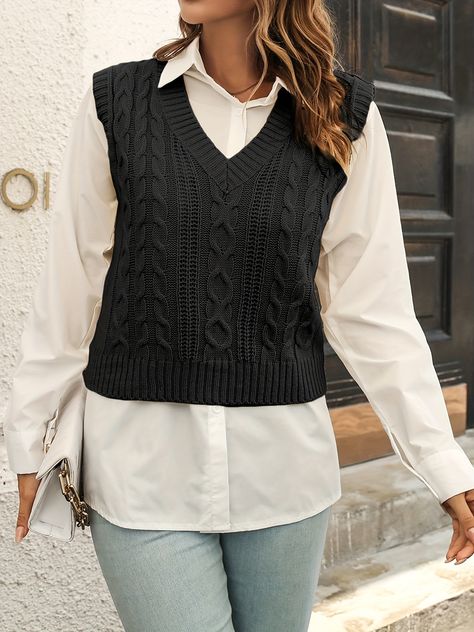 Faster shipping. Better service Ärmelloser Pullover, Cable Knit Vest, Smart Casual Wear, Plus Size Pullover, Sleeveless Sweater Vest, Sleeveless Jumper, Pullover Outfit, Women Sweater, Plus Size Sweaters