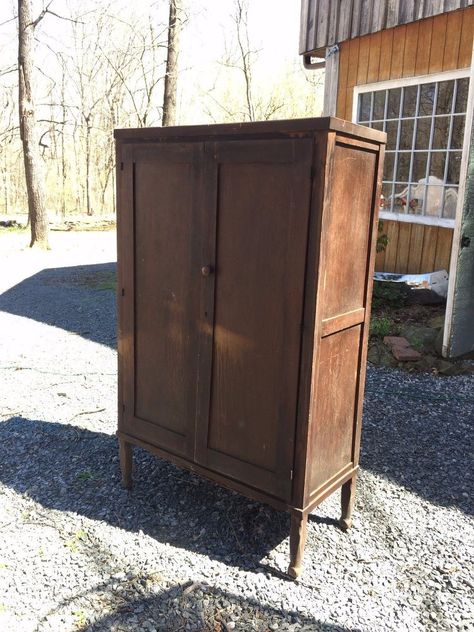 I used Overlay decorative panels to revive a forgotten and water-logged armoire, turning it into a farmhouse treasure. I had this armoire in my stash so when I… Wardrobe Furniture Makeover, Refurbished Wardrobe Ideas, Wardrobe Cabinet Makeover, Amoire Ideas Furniture Makeover, Upcycled Wardrobe Ideas, Armoire Makeover, Antique Wardrobe, Armoire Wardrobe, Antique Armoire