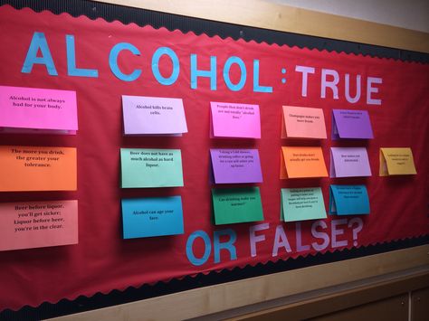 Alcohol: true or false bulletin board Fall 2014. Ra Bulletin Board Alcohol, Alcohol Bulletin Board, Health Bulletin Boards, Board Themes, Alcohol Awareness, Wall Boards, Resident Advisor, Alcohol Withdrawal, Ra Bulletins