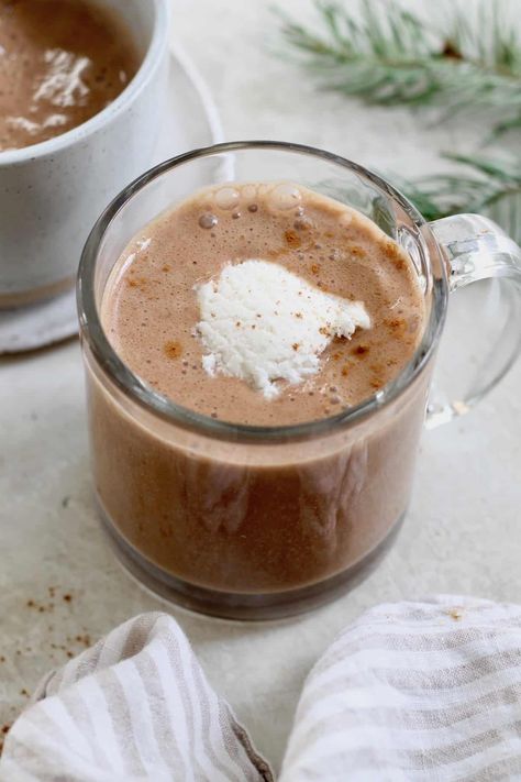 Healthy Hot Chocolate | No Added Sugar Dairy Free Hot Chocolate Cacao Powder Recipe, Dairy Free Hot Chocolate, Healthy Hot Chocolate, Cacao Recipes, Vegan Whipped Cream, Hot Cocoa Recipe, Cocoa Recipes, Mexican Hot Chocolate, Powder Recipe