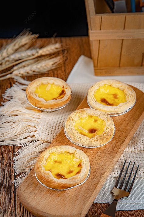 Egg Tart Photograph, Tart Photoshoot, Tart Food Photography, Portuguese Egg Tart, No Egg Desserts, Table Background, Tomato Sandwich, Egg Tart, Mini Eggs