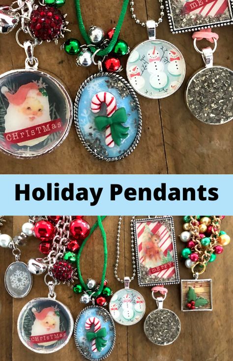 How to Make Holiday Pendants and Christmas Jewelry with Dimensional Magic Christmas Necklace Making, Dimensional Magic Ideas, Christmas Diy Jewelry Ideas, Christmas Jewelry Diy Necklace, Christmas Necklace Craft, Diy Christmas Jewelry Ideas, Christmas Necklace Diy, Diy Christmas Jewelry, Christmas Bead Necklace