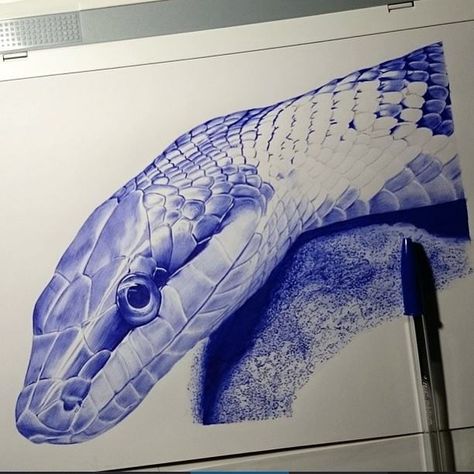 Blue Ball Point Pen Drawing, Snake Pen Drawing, Blue Pen Sketches, Drawing Ideas Snake, Blue Pen Art, Blue Pen Drawing, Hand Drawing Ideas, Pen Hand Drawing, Ballpen Drawing