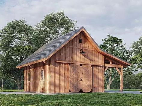 Timberlyne | Pre-Designed Post & Beam Barns Barn Plans Layout, 30x40 Pole Barn Garage, Log Cabin Garage, Post And Beam Garage, Barn Shop Ideas, Small Barn Ideas, Tudor Farmhouse, Post And Beam Shed, Small Pole Barn