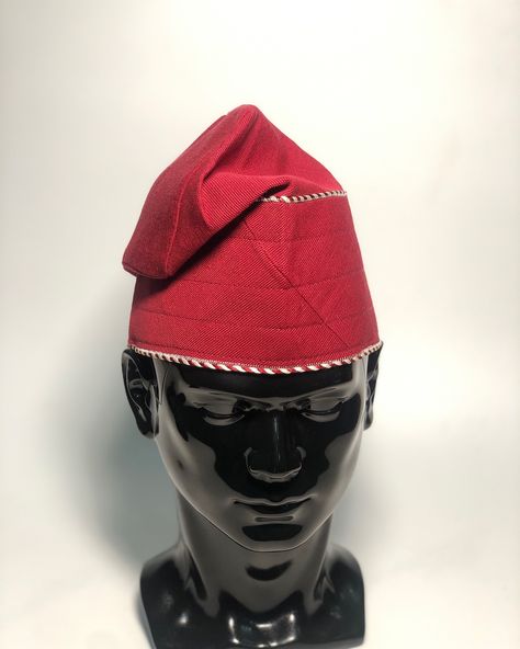 Maroon Color Traditional Yoruba Fila Cap for Native Wears. This aso Oke Fila is perfect for all kinds of native attires like Agbada, kaftan, etc. #capforagbada #owambeparties #yorubafashion #filayoruba Native Cap, Native Wears, Aso Oke, Maroon Color, Nativity, Asos, How To Wear, Quick Saves, Color