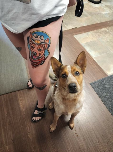 Heeler Tattoo Ideas, Red Heeler Tattoo, Heeler Tattoo, Red Heeler, New Tattoo, Tat Ideas, Blue Heeler, Mountain Top, Tattoos And Piercings