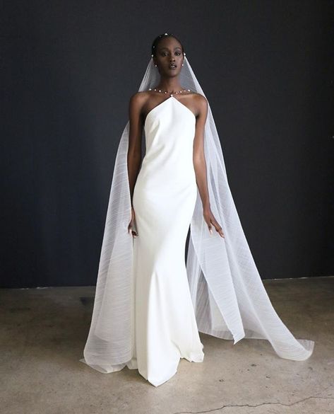 NEWHITE | MODERN BRIDAL (@newhite_bridal) • Instagram photos and videos Wedding Dress With Cape, Halter Neck Wedding Dress, Pleated Tulle, Autumn Bride, Sheath Gown, Halter Gown, Modern Bridal, Bridal Designs, Bridal Style