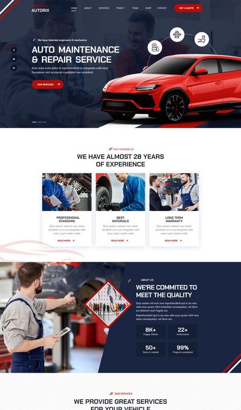 Auto Maintenance HTML Website Template Auto Repair Website Design, Car Service Website Design, Car Wash Website Design, Car Service Website, Car Service Design, Mechanic Website, Car Website Design, Car Rental Website, Car Template