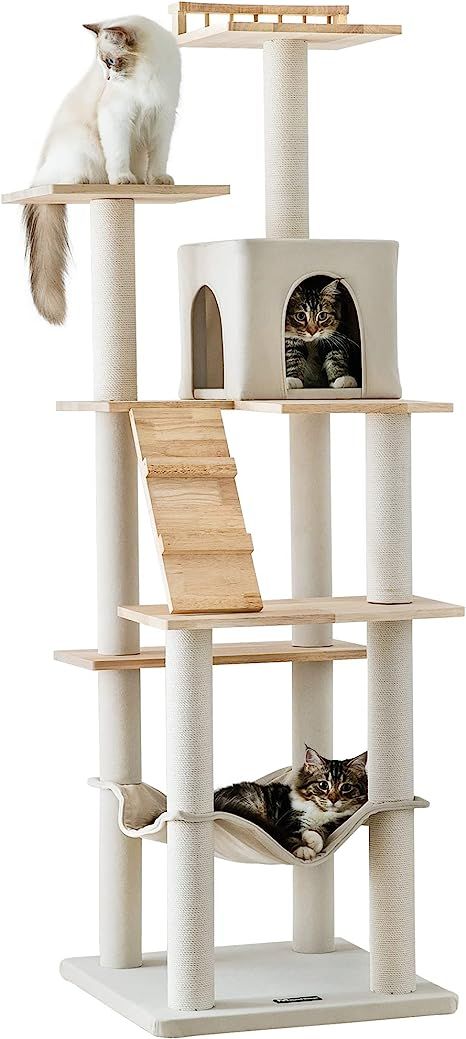 Amazon.com : MWPO Cat Tree - 63.8-Inch Modern Wood Cat Tower for Indoor Cats,Multi-Level Cat Condo for Large Cat with Scratching Posts, Hammock- Beige : Pet Supplies Large Cat Tree, Cat Climbing Tree, Cat Nail Clippers, Cool Cat Trees, Modern Cat Tree, Cat Playground, Cat Cave, Cat Feeder, Indoor Cats