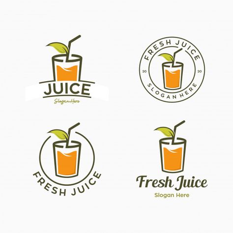 Set of juice drink logo template combina... | Premium Vector #Freepik #vector #logo Juice Logo Design Ideas, Logo Design Ideas Typography, Juice Logo Design, Label Botol, Mango Logo, Desain Merek, Fruit Logo Design, Juice Logo, Drink Logo