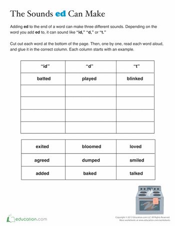 Worksheets: Past Tense -ed Sounds Ed Sound Worksheet, Suffix Ed, Sounds Worksheet, Past Tense, Learning Tools, Do You Know What, Second Grade, Kid Stuff, Grammar