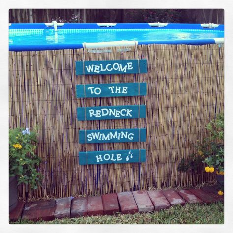 Dressing up our above ground pool Pallet Pool, Pool Hacks, Swimming Hole, Above Ground Pool Landscaping, Pool Signs, Above Ground Pool Decks, Backyard Pool Landscaping, Dream Pools, Pool Decor