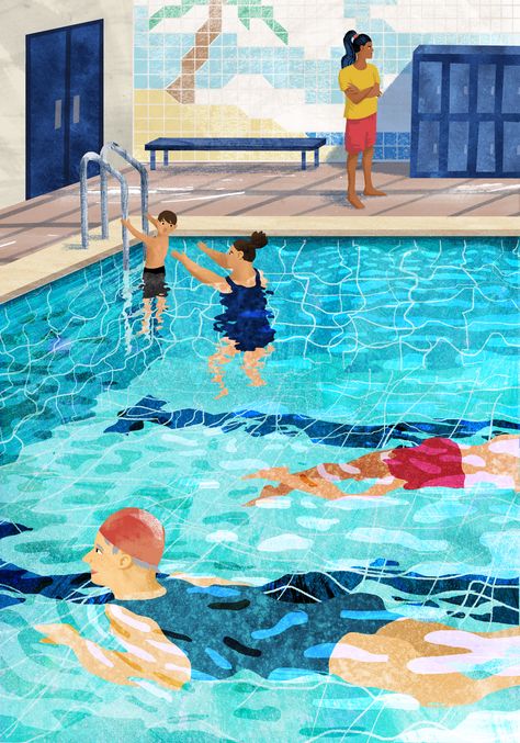 Pool Illustration Art, People Swimming Drawing, Pool Sketch, Swimming Pool Artwork, Swimming Pool Painting, Swimming Pool Illustration, Swim Illustration, Swimming Pool Drawing, Swimming Drawing