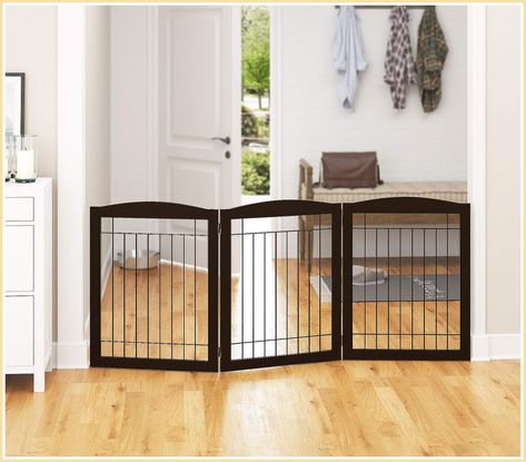 PAWLAND Extra Wide and Tall Dog gate for The House, Doorway, Stairs, Freestanding Fold able Wire Pet Gate, Indoor Dog Fence, Wooden Dog Gates, Wooden Pet Gate, Safety Fence, Tallest Dog, Pet Fence, Pet Enclosure, Dog Playpen, Floor Safe