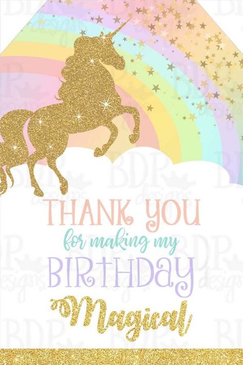 GOLD Unicorn Thank You Party Favor Tag INSTANT Download | Etsy Unicorn Party Favor, Thank You Party, Unicorn Party Favors, Bday Girl, Unicorn Lover, Party Favor Tags, Unicorn Birthday Parties, Magical Unicorn, Thank You Tags