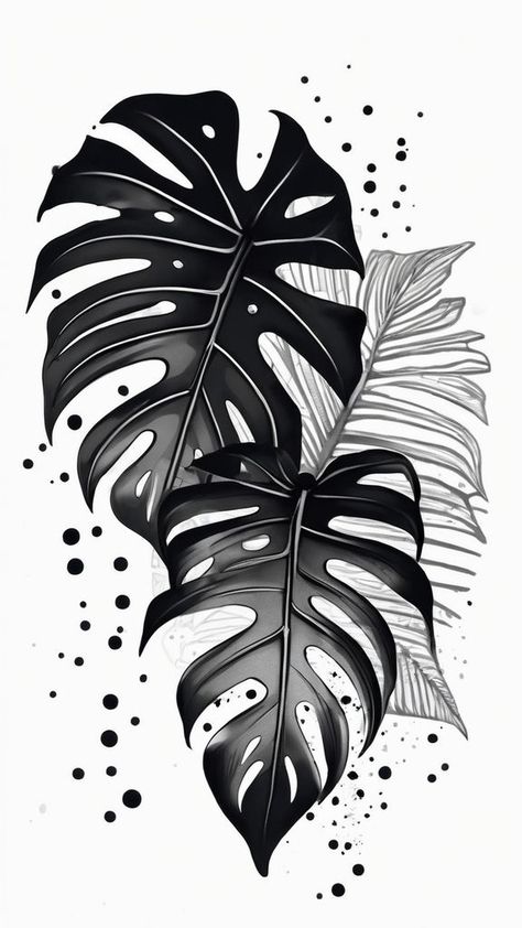 Black Monstera Tattoo, Monstera Plant Tattoo, Monstera Tattoo, Black Art Tattoo, Nerd Tattoo, Geek Tattoo, Plant Tattoo, Thigh Tattoos Women, Tattoo Sketch