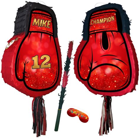 2023 New Arrival Large Boxing Glove Piñata with matching Buster Stick & Blindfold Two sided glove shape piñata. Each flat side contains unique print of glove's front an back. Want to add Name/Number? Customisation is FREE. Please add name/number under ''personalisation Instructions'' before purchase. Or you can leave a note with purchase or text us. Please note, If you do not tell us about name/number in advance. we will post it without any name/number. For party game fill it with chocolates, to Boxing Theme Party Ideas, Boxing Party, Happy Birthday Theme, Athlete Gifts, Pinata Party, Pink Gloves, Boxing Glove, Boxing Girl, Happy Birthday Fun