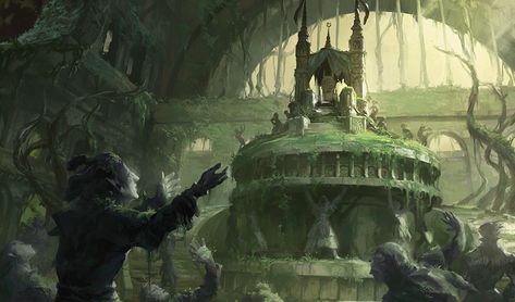 Overgrown Tomb Ravnica City, Tomb Of Annihilation, Mtg Altered Art, Fantasy Scenery, Mtg Art, Writer Workshop, Fantasy Castle, Environment Art, Midnight Sun