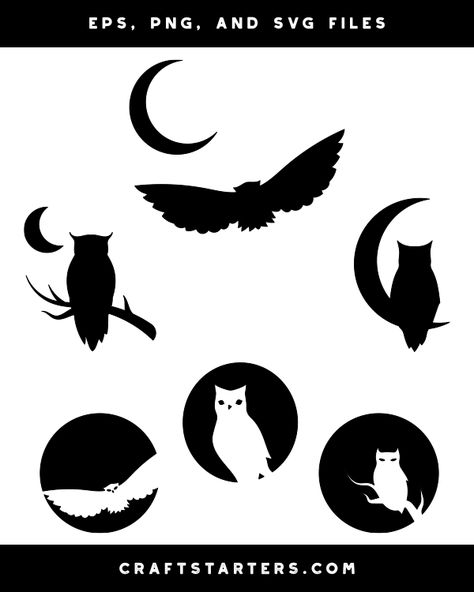 Owl And Moon Silhouette Clip Art Night Owl Tattoo, Owl And Moon, Owl Silhouette, Sea Creatures Art, Owl Clip Art, Owl Moon, Minimal Tattoo Design, Vintage Clip Art, Moon Silhouette