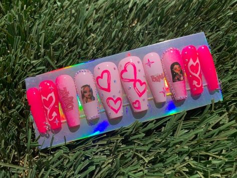 Pink Nails Acrylic Long, Cute Pink Nails Acrylic, Pink Nails Coffin, Nails Acrylic Long, Pink Bratz, Pink Nails Acrylic, Neon Nail Designs, Cute Pink Nails, Pastel Nails Designs