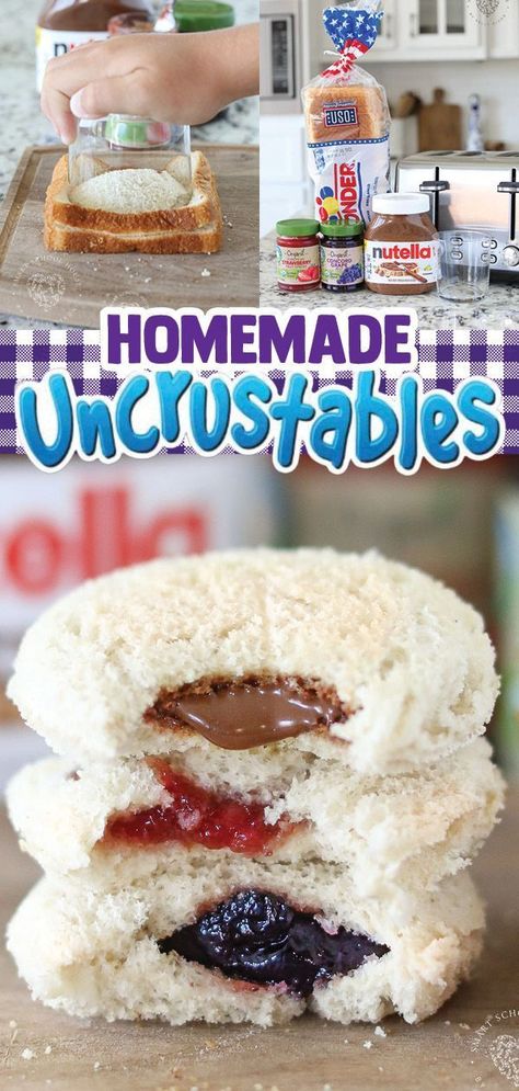 Are you craving the nostalgic taste of Uncrustables? Look no further! Try this easy DIY recipe from Smart School House for homemade Uncrustables. Spread Nutella and jelly between soft bread slices, seal the edges, and enjoy a tasty snack or lunch that brings back sweet childhood memories! Homemade Uncrustables, Easy Lunches For Kids, Diy Lunch, Snacks To Buy, Easy School Lunches, Snack Hacks, Kids Lunch Recipes, Diy Snacks, Nutella Spread