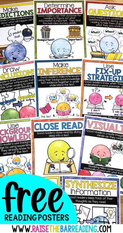 Reading Strategies Posters Free, Reading Bulletin Board, Classroom Visuals, Teaching Reading Strategies, Reading Strategies Posters, Writing Posters, Reading Posters, Word Walls, Reading Anchor Charts