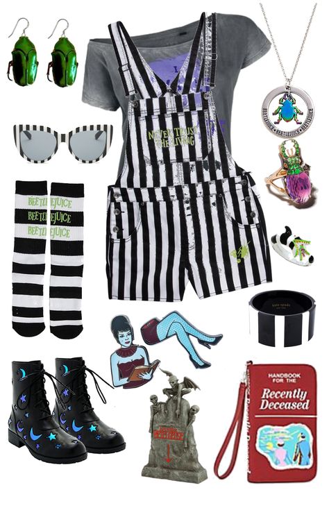 Outfits Inspired By Beetlejuice, Beetlejuice Musical Outfit, Horror Themed Outfits, Beetlejuice Inspired Outfit Ideas, Beetle Juice Outfit, Tim Burton Aesthetic Clothes, Beetlejuice Outfit Ideas Casual, Beetlejuice Bounding, Tim Burton Fashion Inspired Outfits