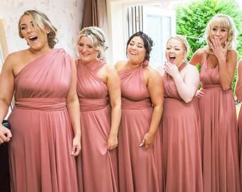 The Perfect Infinity Dress for your Bridesmaids. de thedaintyard Vestido Convertible, Multiway Bridesmaid Dress, Dusty Pink Bridesmaid Dresses, Nude Skirt, Infinity Dress Bridesmaid, Multiway Dress, Wrap Dress Long, Dusty Rose Bridesmaid Dresses, Convertible Bridesmaid Dress