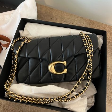 Coach New York Quilted Tabby 26 Black with Brass Hardware Coach New York Bags, Coach Quilted Tabby 26, Coach Tabby 26 Black, Coach Tabby Quilted, Coach Quilted Tabby, Cute Coach Bags, Coach Tabby Black, Coach Bags Aesthetic, Coach Tabby Bag