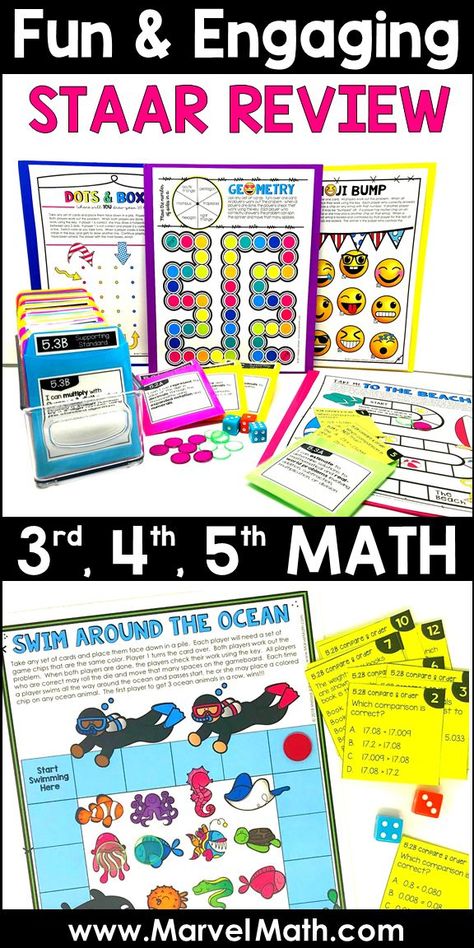 Staar Review Games, Guided Math Stations, Staar Review, Math 5th Grade, Math 3rd Grade, Fifth Grade Math, Fourth Grade Math, Third Grade Math, Math Review