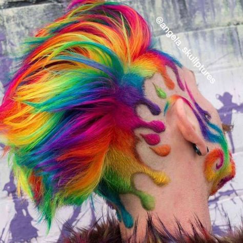 Rainbow Shaved Hair, Undercut Dyed Hair, Rainbow Pixie Hair, Undercut Art, Short Rainbow Hair, Shave Designs, Samurai Clothing, Hair Rainbow, Vivid Hair