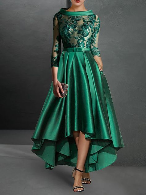 A-Line Cocktail Dresses Elegant Dress Formal Asymmetrical 3/4 Length Sleeve Jewel Neck Fall Wedding Guest Satin with Pleats Appliques 2023 2023 - US $142.99 Dresses Elegant, Jewel Neck, Dress Formal, Elegant Dress, Cocktail Dresses, Appliques, Wedding Guest, Length Sleeve, A Line