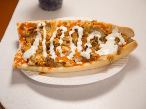 Buffalo Chicken Cheesesteak, Chicken Cheesesteak Recipe, Grilled Buffalo Chicken Sandwich, Chicken Cheesesteak, Cooking Channel Recipes, Chicken Philly, Philly Food, Buffalo Chicken Sandwiches, Chicken Sandwich Recipes