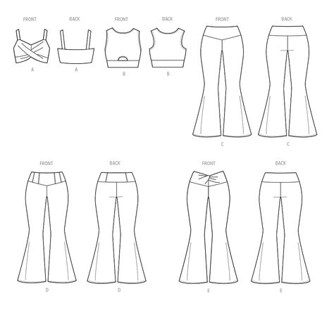 Line Art Flare Pants Pattern, Athletic Crop Top, Womens Knit Tops, Mccalls Sewing Patterns, High Neck Top, Flared Pants, Knit Tops, Pants Pattern, Knitting Women