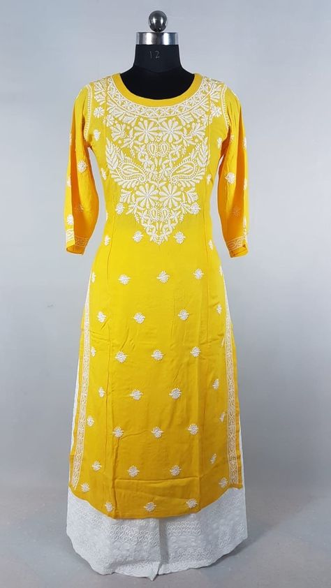 Yellow in its best in Rayon Chikankari with handle needle embroidery Yellow Chickenkari Kurti, Chickenkari Kurti, Chicken Embroidery, Bano Qudsia, Chicken Kari, Yellow Kurti, Plazzo Suits, Boys Kurta Design, Wedding Jewellery Designs