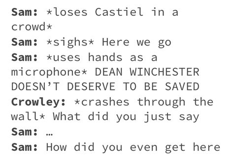 Crowley X Dean, Dean X Crowley, Dean And Crowley, Destiel Tumblr, Crowley Supernatural, Tiny Books, Supernatural Comic, Winchester Supernatural, Supernatural Memes