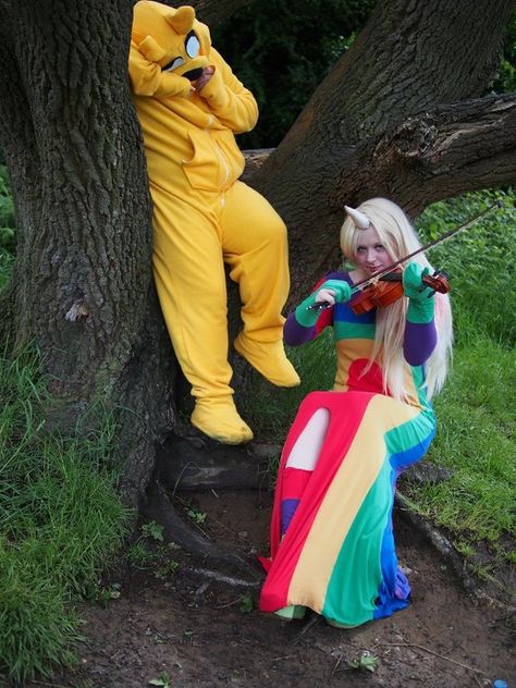 Lady Rainicorn and Jake the dog. Jake The Dog Halloween Costume, Jake The Dog And Lady Rainicorn, Jake And Lady Rainicorn Matching Icons, Jake And Lady Rainicorn Costume, Lady Rainicorn Cosplay, Jake The Dog Costume, Lady Rainicorn Costume, Jake And Lady Rainicorn, Princess Bubblegum Costumes