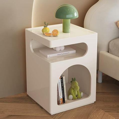 Amazon.com: Guyii Small Side Table, Modern End Table, Bedside Table with Storage Shelf, Cream White Nightstand, Space-Saving Side Table for Bedroom, Living Room, Entryway : Home & Kitchen Side Table For Small Space, Cool Side Table, Children Bedside Table, Kids Side Table, Van Bedroom, Bedside Design, End Table Living Room, Side Table For Bedroom, Kids Bedside Table