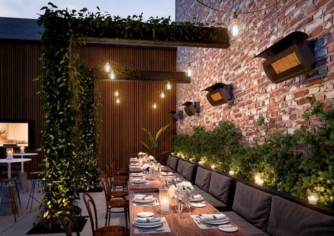 If you have a small outdoor area, take full advantage of the space by adding heating to a wall or ceiling, giving you maximum room to seat guests or mix and mingle. Patio Garden Ideas On A Budget, Outdoor Restaurant Patio, Gas Patio Heater, Outdoor Restaurant Design, Restaurant Patio, Gas Heater, Outdoor Cafe, Tables And Chairs, Outdoor Restaurant