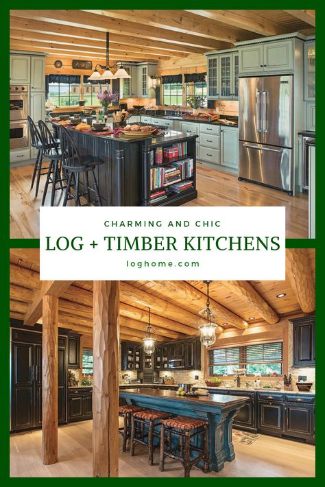 Log Home Kitchens Ideas, Timber Frame Homes Interior Kitchens, Log Cabin Homes Interior Kitchen, Log Cabin Kitchens Cabinets, Lodge Style Kitchen, Log Home Kitchen Ideas, Log Cabin Kitchen Ideas, Cabin Kitchen Ideas, Small Cabin Kitchens