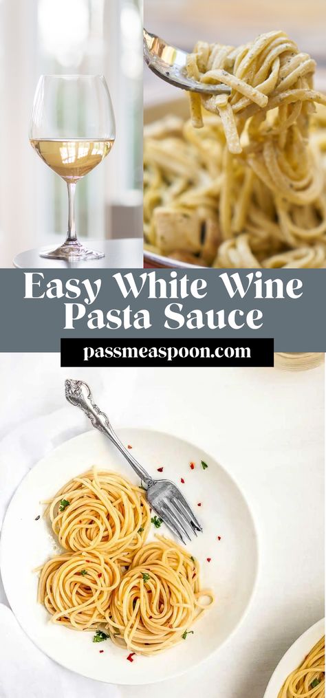 A few simple ingredients like dry white wine, garlic, olive oil, and lemon juice make this easy white wine sauce both healthy, vegan, and on your plate in five minutes.  Just don’t drink all of the main ingredient while you are at it 😉 Orzo White Wine Sauce, Dairy Free White Wine Pasta Sauce, Olive Oil Based Pasta Sauce, White Wine Sauce Pasta, White Wine Pasta, Wine Pasta Sauce, White Wine Pasta Sauce, Garlic White Wine Sauce, Wine Pasta