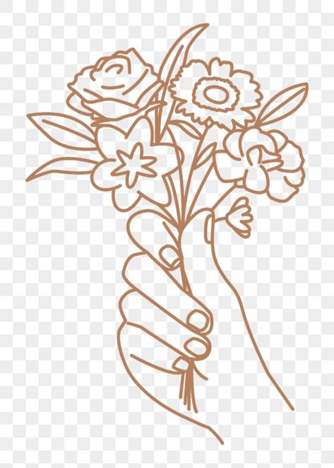 Hand Holding Bouquet Drawing, Hand Holding Flower Drawing, Flower Bouquet Line Art, Hand Holding Bouquet, Bouquet Line Art, Hulk Painting, Monoline Illustration, Hand Holding Flower, Bouquet Sticker