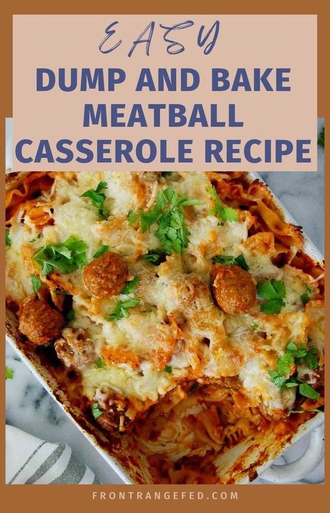 Looking for an easy weeknight dinner? Try this Dump and Bake Meatball Casserole recipe! With just 5 minutes to prep, this Italian-inspired dish features cheesy mozzarella, precooked meatballs, and pasta. Perfect for busy nights, it’s quick to make in a crockpot and a great family meal. Learn more at www.frontrangefed.com. Dump And Bake Meatball Casserole, Meatballs And Pasta, Meatball Casserole Recipe, Dump And Bake, Meatball Recipes Crockpot, Meatball Casserole, Healthy Breakfast Recipes Easy, Easy Chicken Dinner Recipes, Pan Dinners